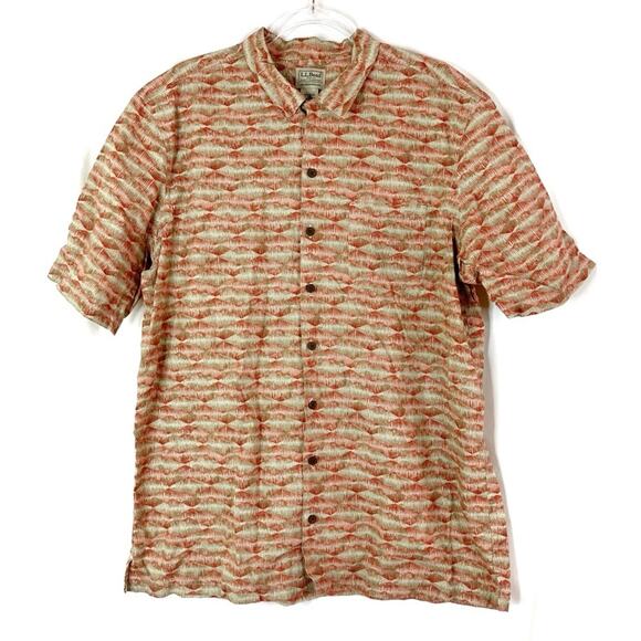 L.L.Bean 100% Cotton Traditional Fit Patterned Short Sleeve Button Up Shirt LT - Picture 1 of 6